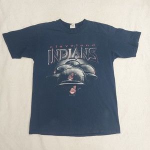Vintage Y2K Cleveland Indians Navy Blue True Fan Graphic T-Shirt Size Large